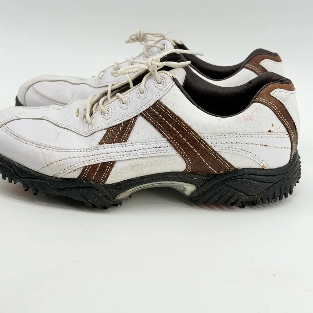 FootJoy Contour Series 54043 Mens Golf Shoes White Brown Leather Size 8 M Spiked